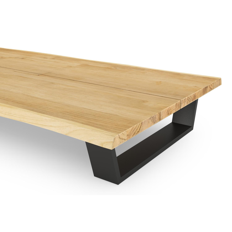 Table basse Pagino en aluminium noir et teck naturel - Lg 140 x larg. 80 x H 28 cm