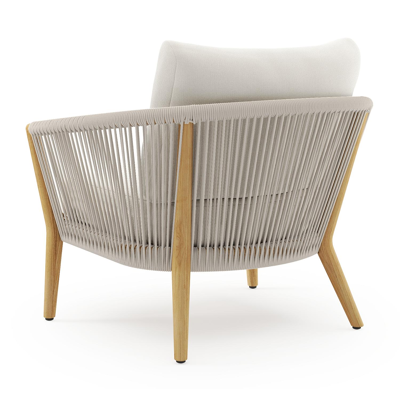 Fauteuil de jardin Orso en tecken corde ronde tissée verticalement beige et coussins en all weather sunbrella® luxe Savane White