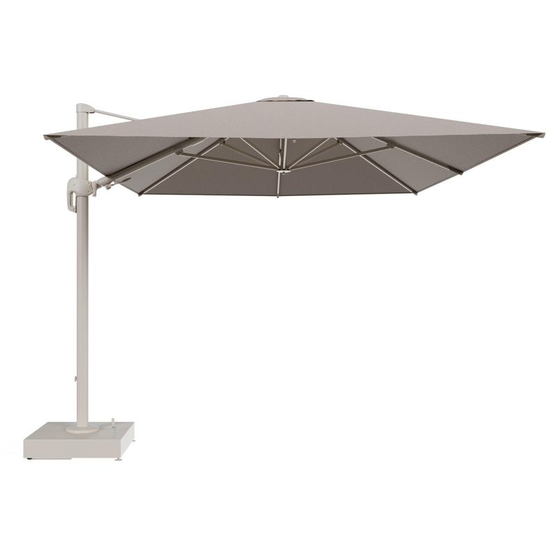 Rufina zweefparasol met tiltfunctie in beige aluminium en Firenze Earth All Weather Solica parasoldoek - L1 400 x L2 300 cm met parasolvoet Minore 150 kg met wielen