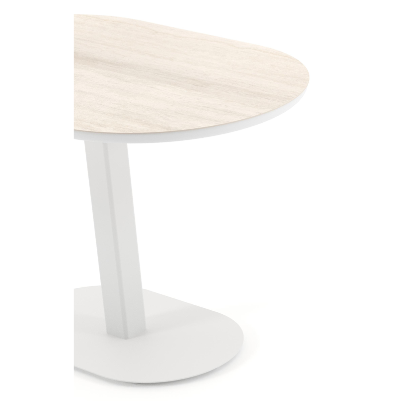 Table de jardin Teramo inclinable bombo en aluminium blanc et céramique pleine Travertino Bianco - Lg. 110 x Lrg. 70 x Haut. 73.7 cm