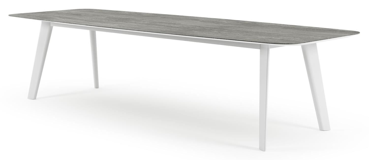 Table de jardin Lacrima en aluminium blanc et ceramique pleine aspen grey - Lg.. 315 x Larg. 115 x H 73 cm