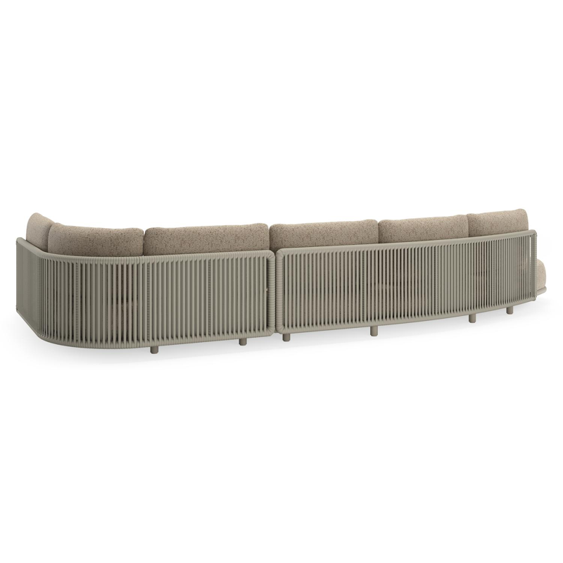 Lomano loungehoek in beige aluminium en beige verticaal geweven luxe vlakke rope met Bora Jungle all weather cosytica