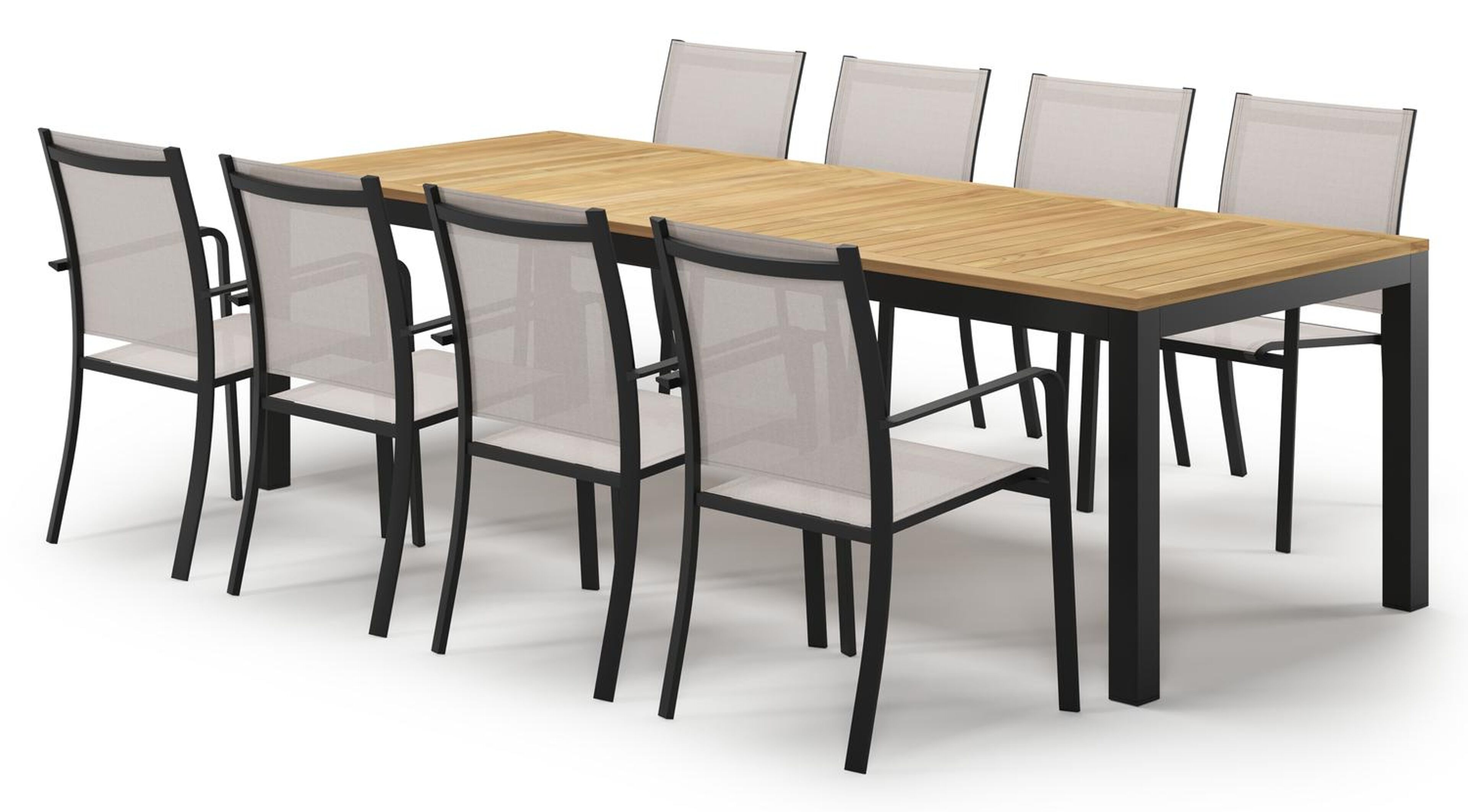 Ensemble de jardin Varese en aluminium noir et teck avec 8 chaises de jardin Calobra