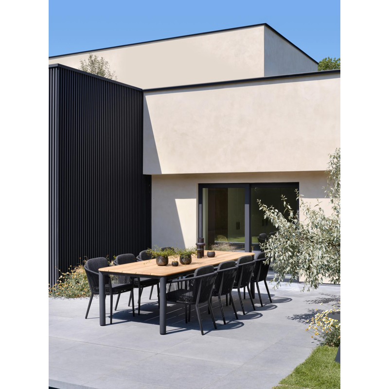 Orso tuintafel rechthoekig afgerond in zwart aluminium en teak - L 290 x B 110 x H 74.5 cm