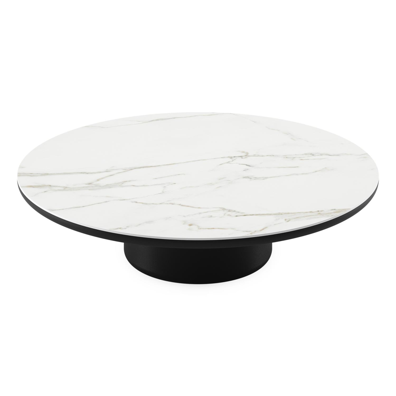 Amico loungetafel rond in zwart aluminium en volkeramiek Calacatta - Dia. 110 x H 28 cm