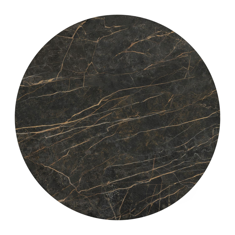 Table de jardin Donato ronde en aluminium blanc et céramique pleine Black Obsession - Diam. 148 x Haut. 75 cm