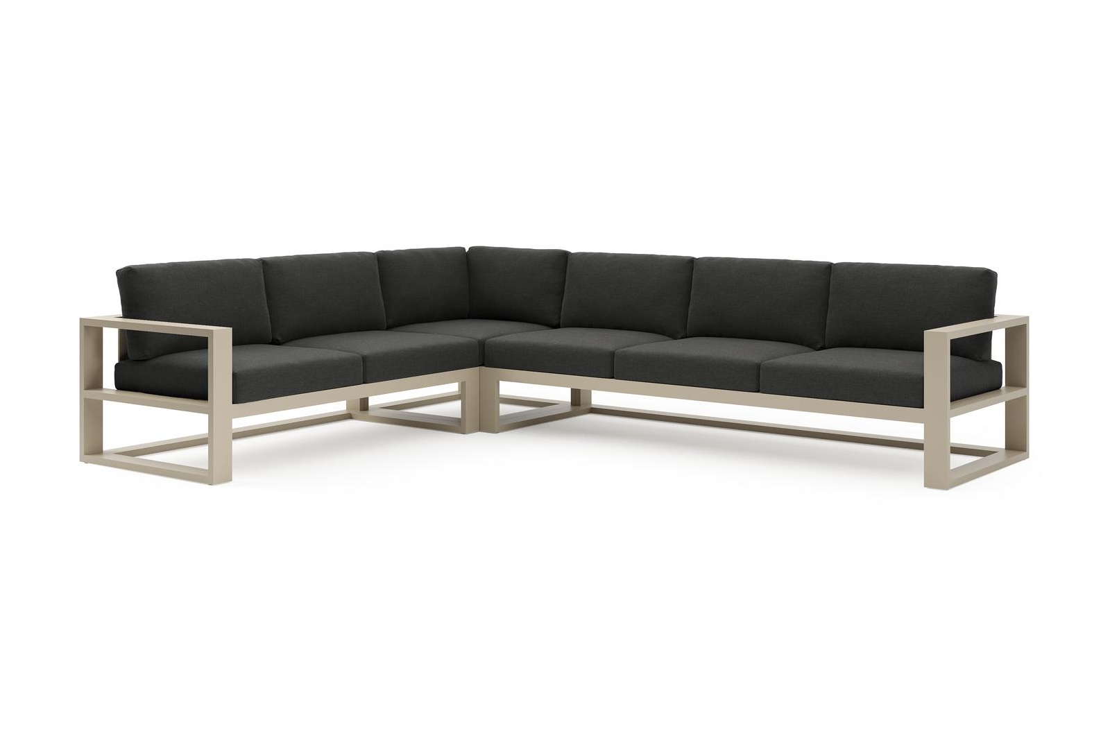 Salon de jardin d'angle Verato en aluminium beige et coussins en all weather sunbrella® luxe chartres sooty