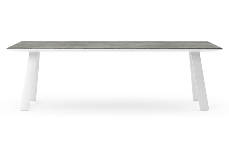 Table de jardin Cesano en aluminium blanc et céramique pleine aspen grey - Lg 240 x Larg. 100 x H 75 cm