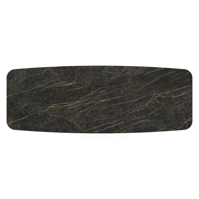 Table de jardin Orso forme de bateau en aluminium blanc et céramique pleine Black Obsession - Lg. 315 x Lrg. 115 x Haut. 75 cm