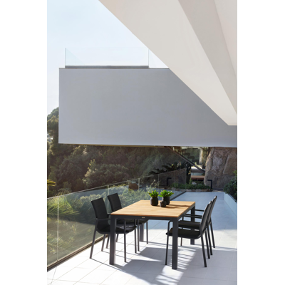 Capri tuintafel in zwart aluminium en teak - L 160 x B 100 x H 75 cm