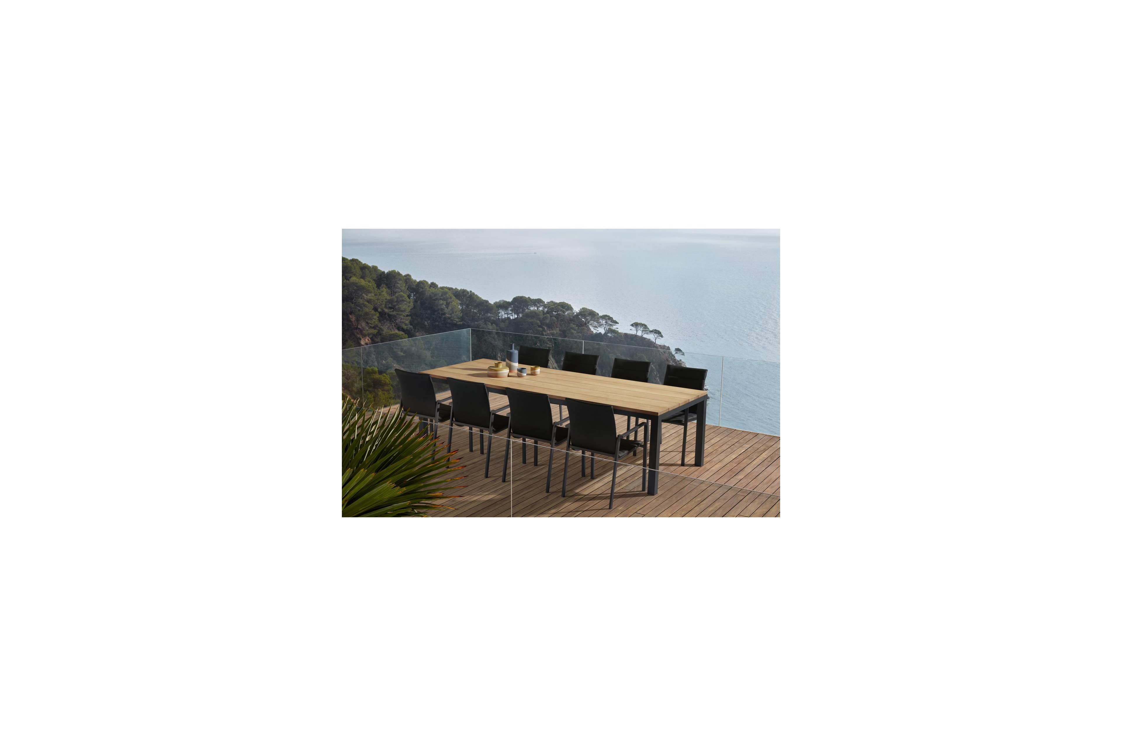 Como tuintafel in zwart aluminium en teak - L 280 x B 110 x H 75 cm