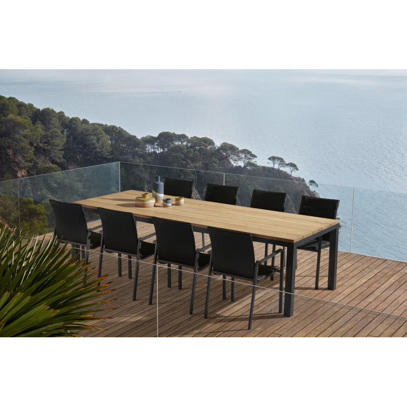 Como stapelbare tuinstoel in zwart aluminium en zwart luxe comfort textilene