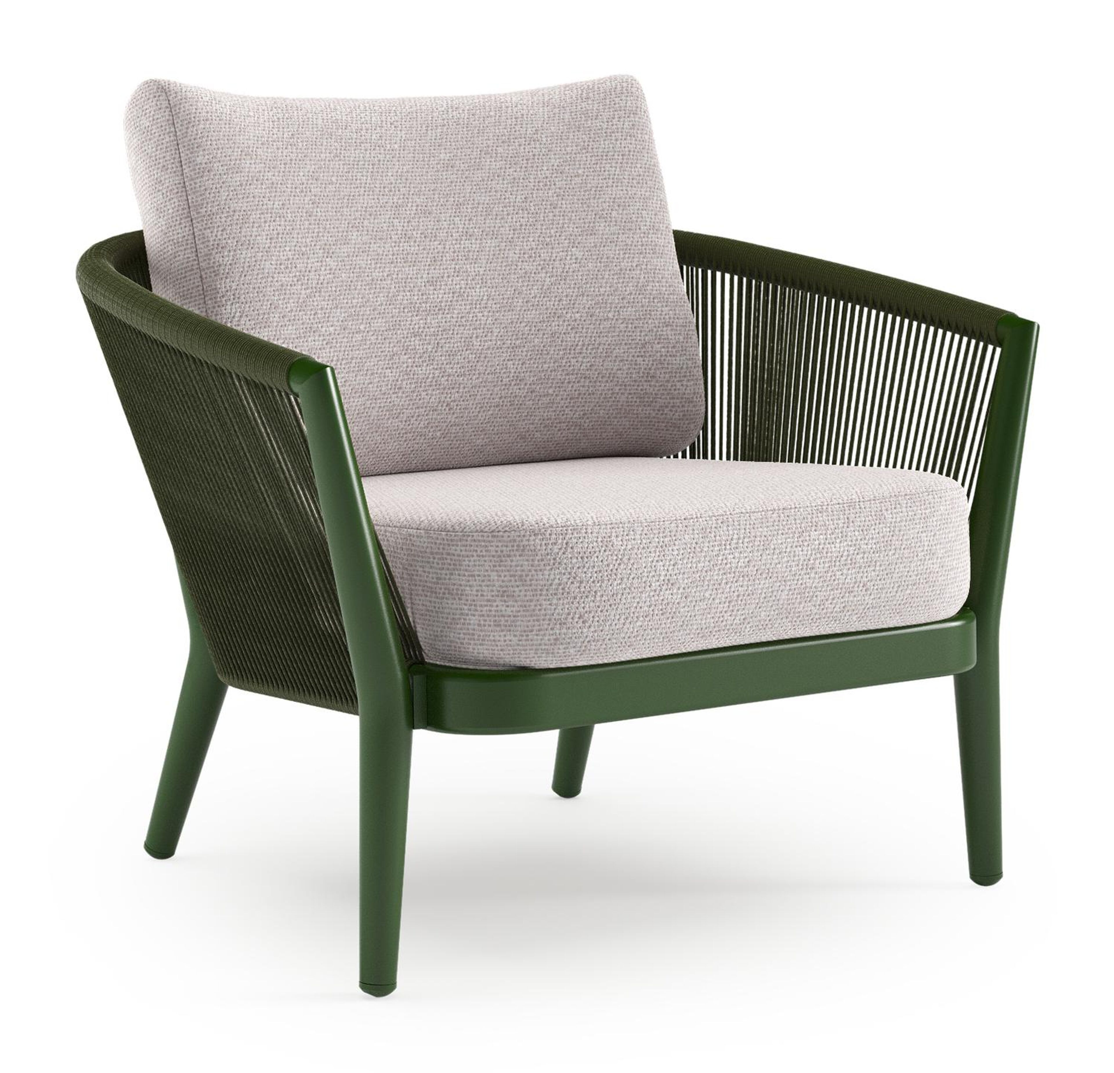 Orso loungestoel in groen aluminium en groen verticaal geweven ronde rope met Wander Gobi all weather sunbrella® luxe kussen