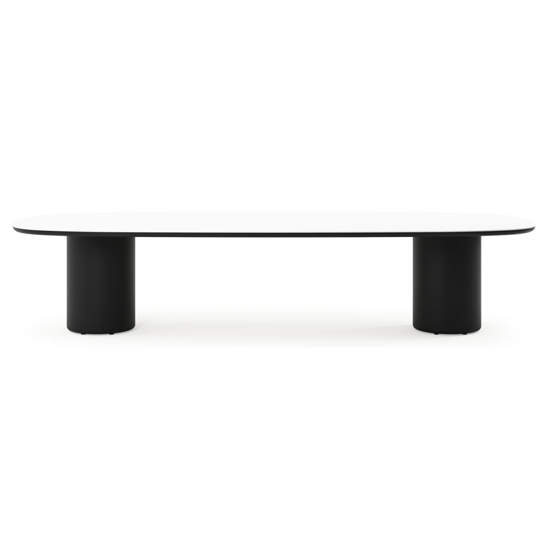 Amico low dining tuintafel bombo in zwart aluminium en volkeramiek Arctic White - L 320 x B 130 x H 61 cm