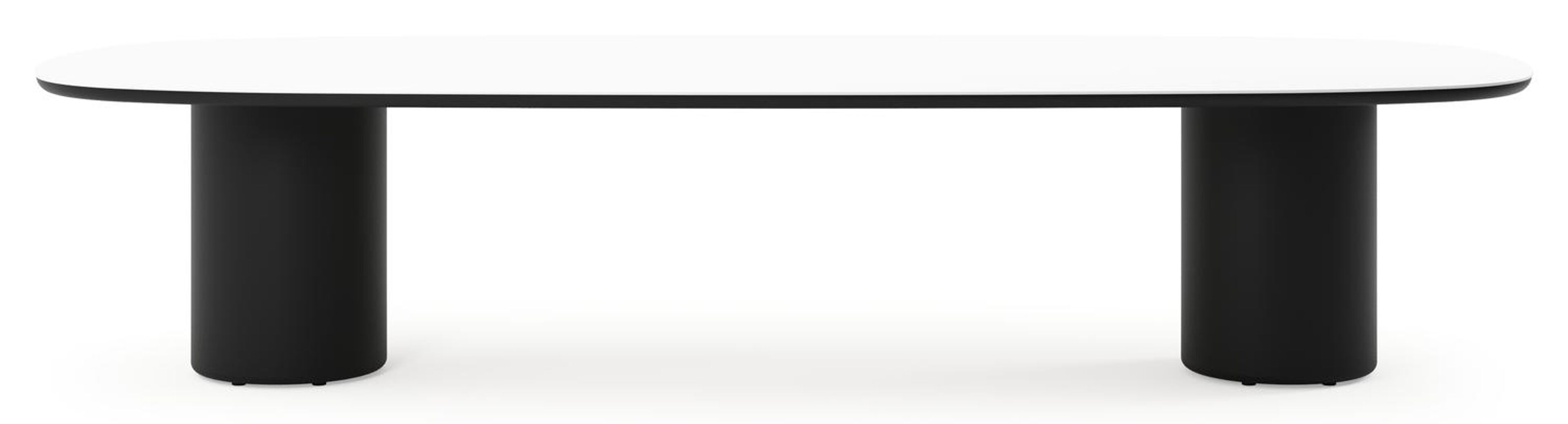 Table de jardin low dining Amico bombo en aluminium noir et céramique pleine Arctic White - Lg. 320 x Lrg. 130 x Haut. 61 cm