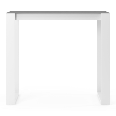 Table de bar Verato en aluminium blanc et céramique pleine Basalt Black - Lg. 120 x Lrg. 70 x Haut. 105 cm