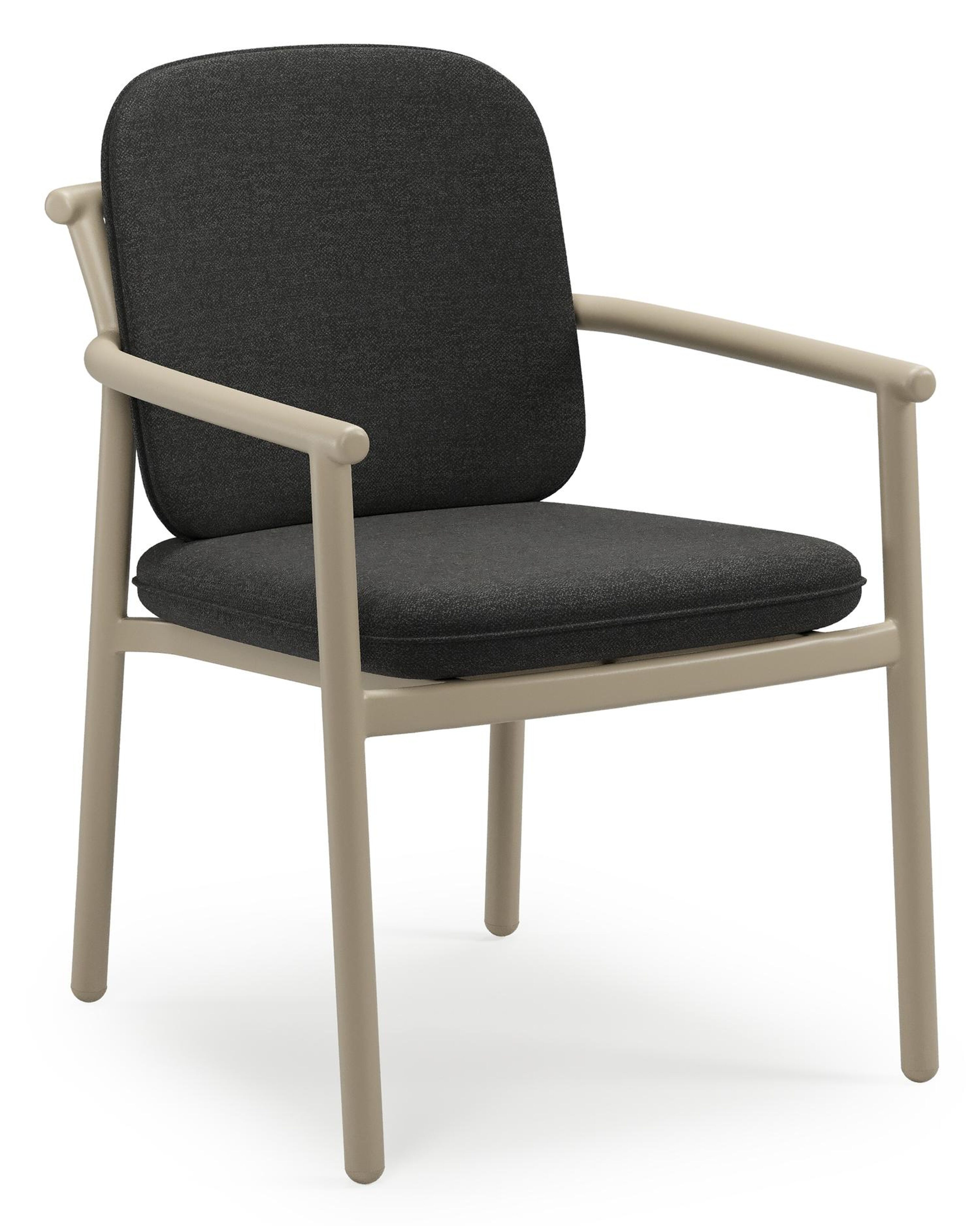 Bono stapelbare tuinstoel in beige aluminium met stoelkussen in All Weather Sunbrella® Luxe Chartres Sooty