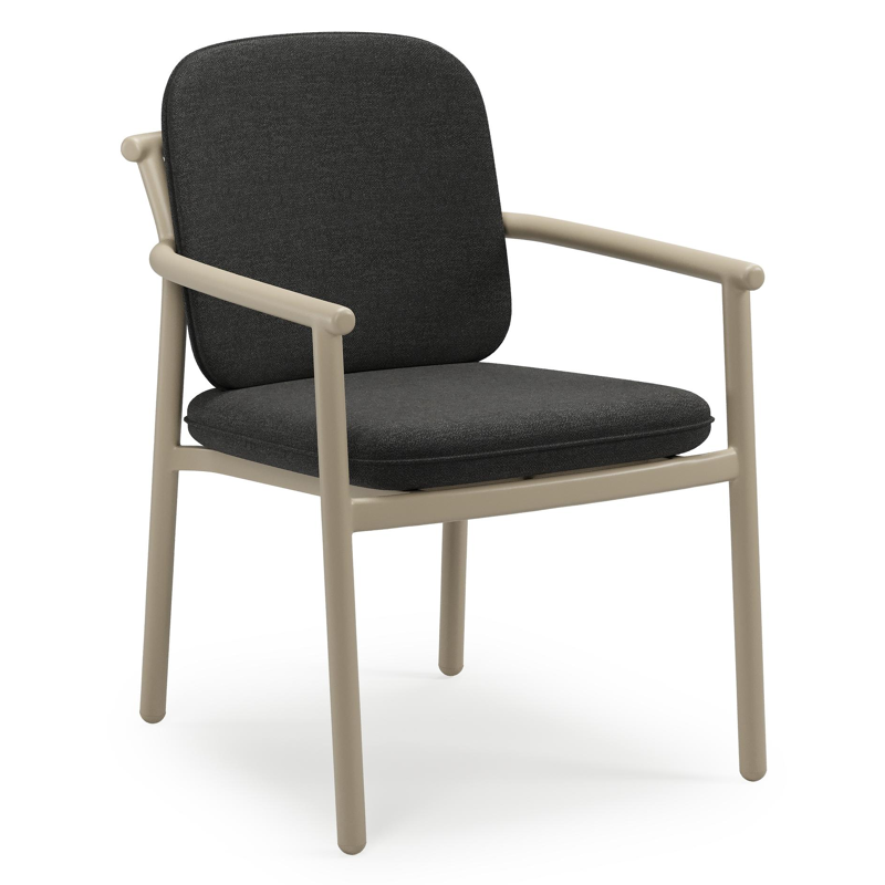 Bono stapelbare tuinstoel in beige aluminium met stoelkussen in All Weather Sunbrella® Luxe Chartres Sooty