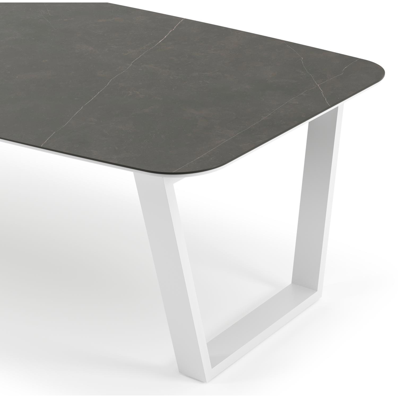 Pagino tuintafel bootvorm in wit aluminium en volkeramiek Calatorao - L 255 x B 115 x H 73 cm
