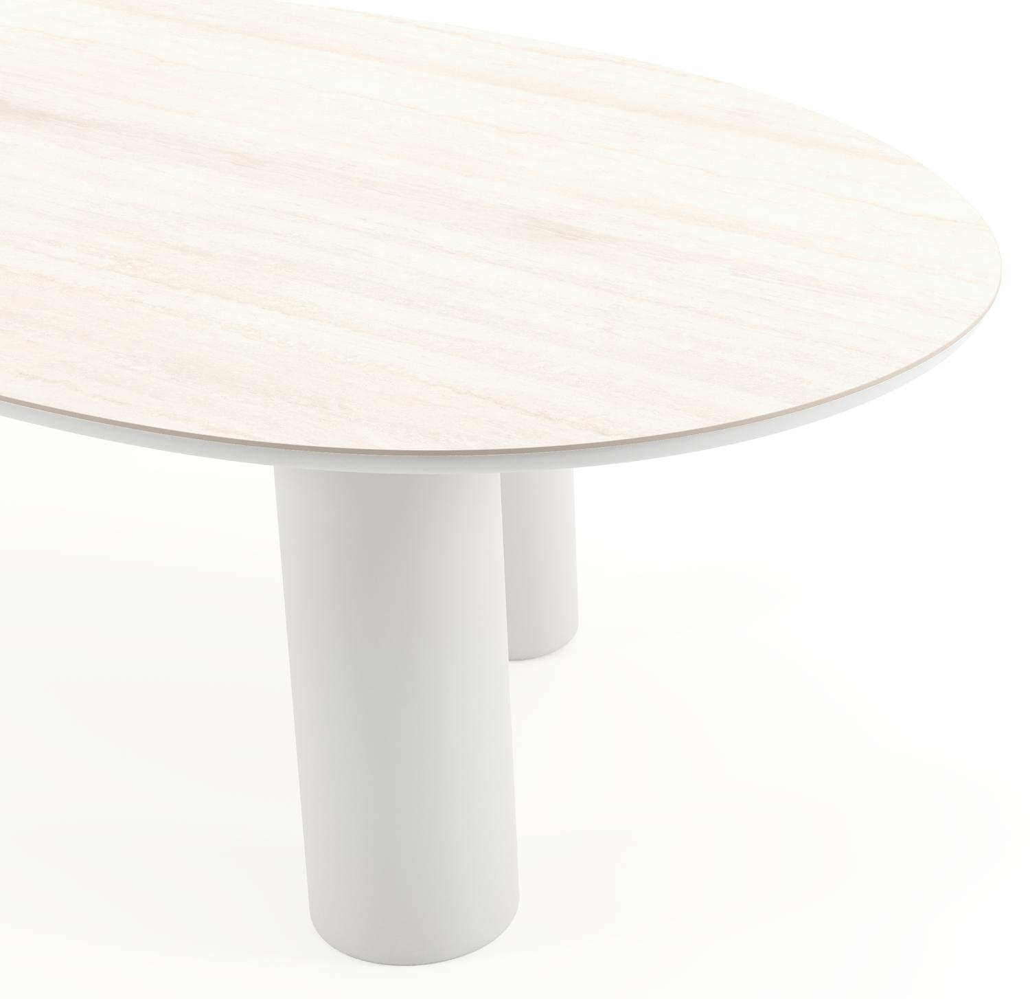Table de jardin Amico mangue en aluminium blanc et céramique pleine Travertino Bianco - Lg. 260 x Lrg. 130 x Haut. 73.5 cm