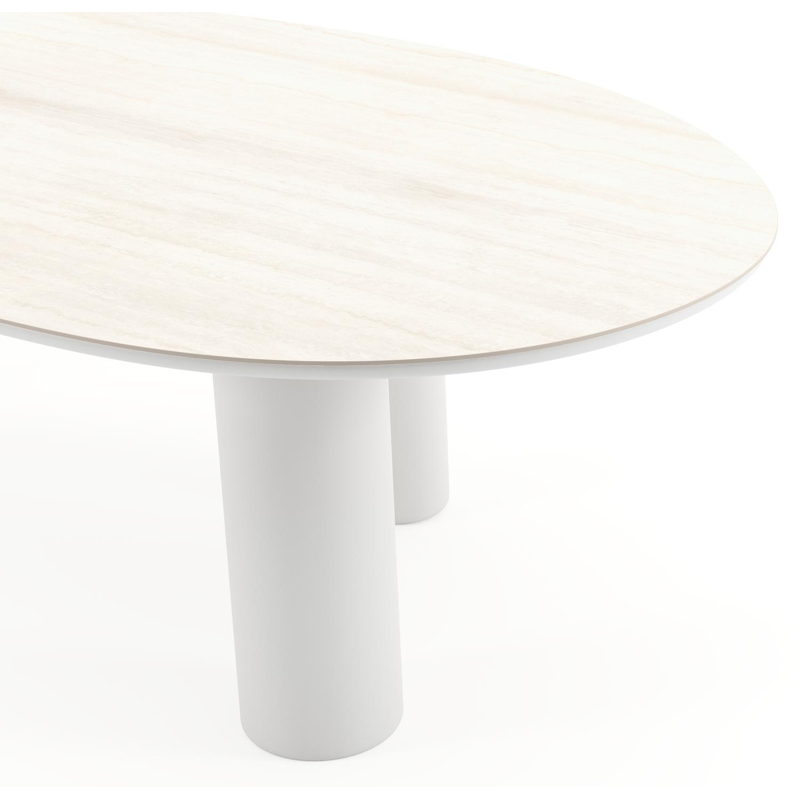 Table de jardin Amico mangue en aluminium blanc et céramique pleine Travertino Bianco - Lg. 260 x Lrg. 130 x Haut. 73.5 cm