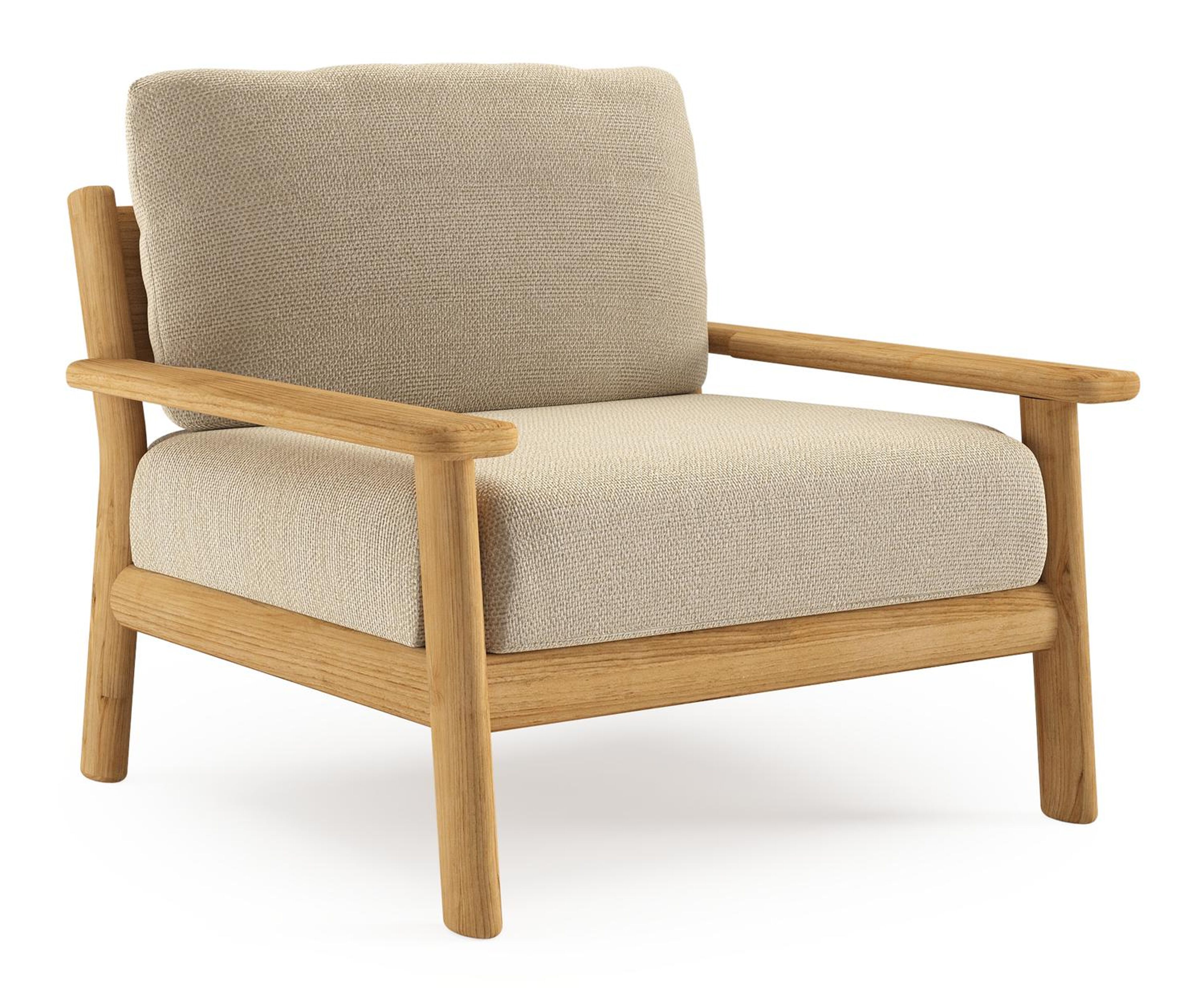 Amaro loungestoel in teak met althea camel all weather cosytica kussen