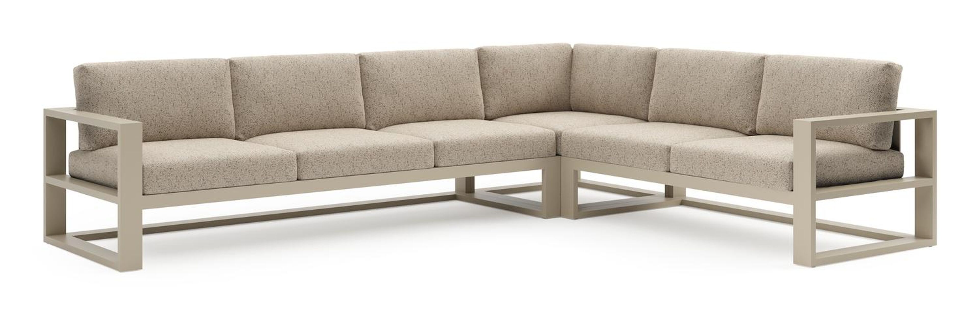 Salon de jardin d'angle Verato en aluminium beige et coussins en all weather cosytica bora jungle