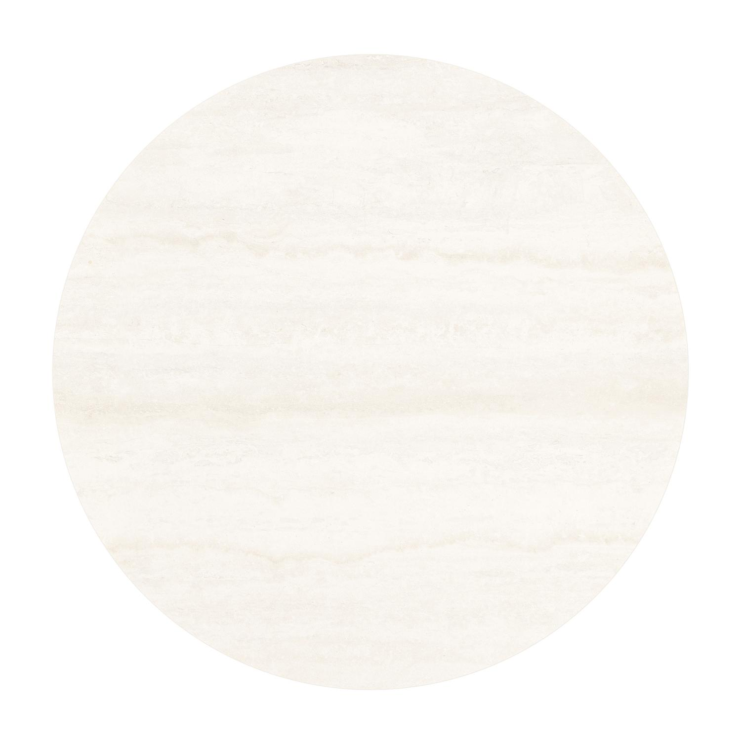 Table de basse low dining Fano ronde en aluminium noir et céramique pleine Travertino Bianco - Diam. 65 x Haut. 55 cm