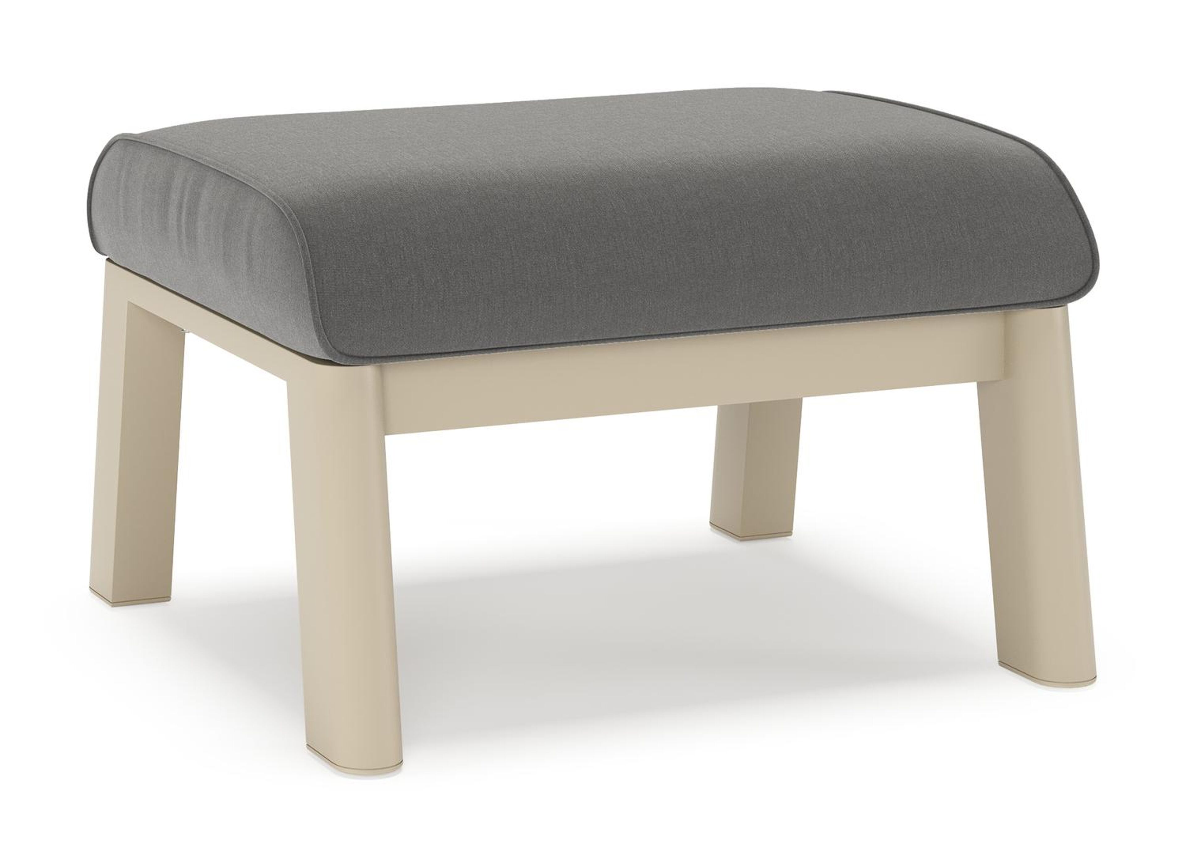 Cirello poef in beige aluminium met natte charcoal chine all weather sunbrella® luxe kussen