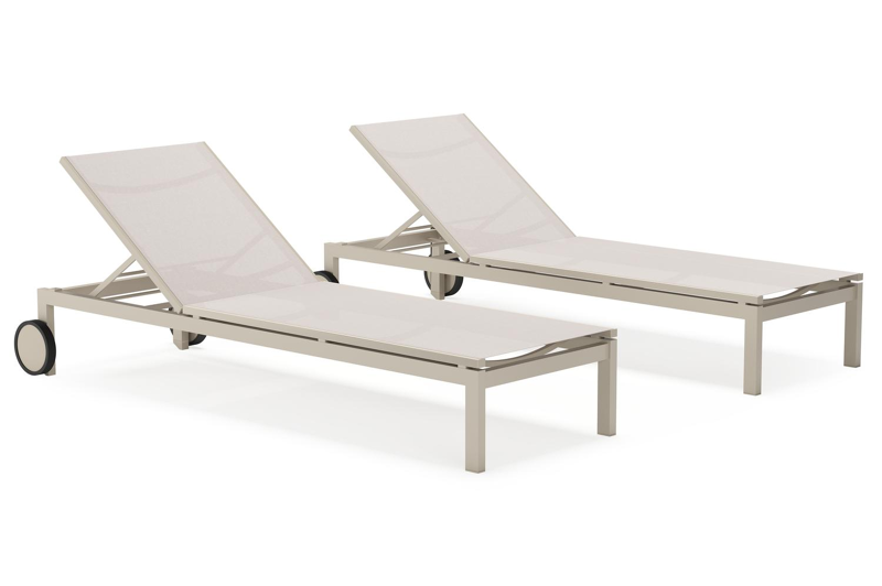 Set van 2 Caravelle verstelbare ligbedden in beige aluminium en beige single textileen