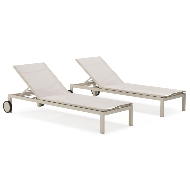 Set van 2 Caravelle verstelbare ligbedden in beige aluminium en beige single textileen