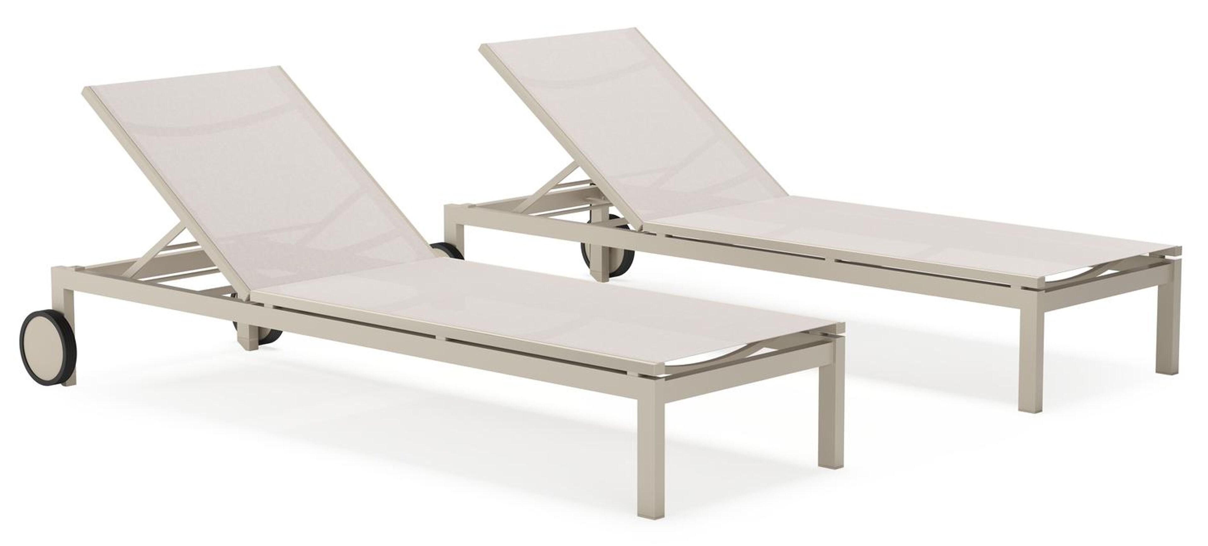Set van 2 Caravelle verstelbare ligbedden in beige aluminium en beige single textileen