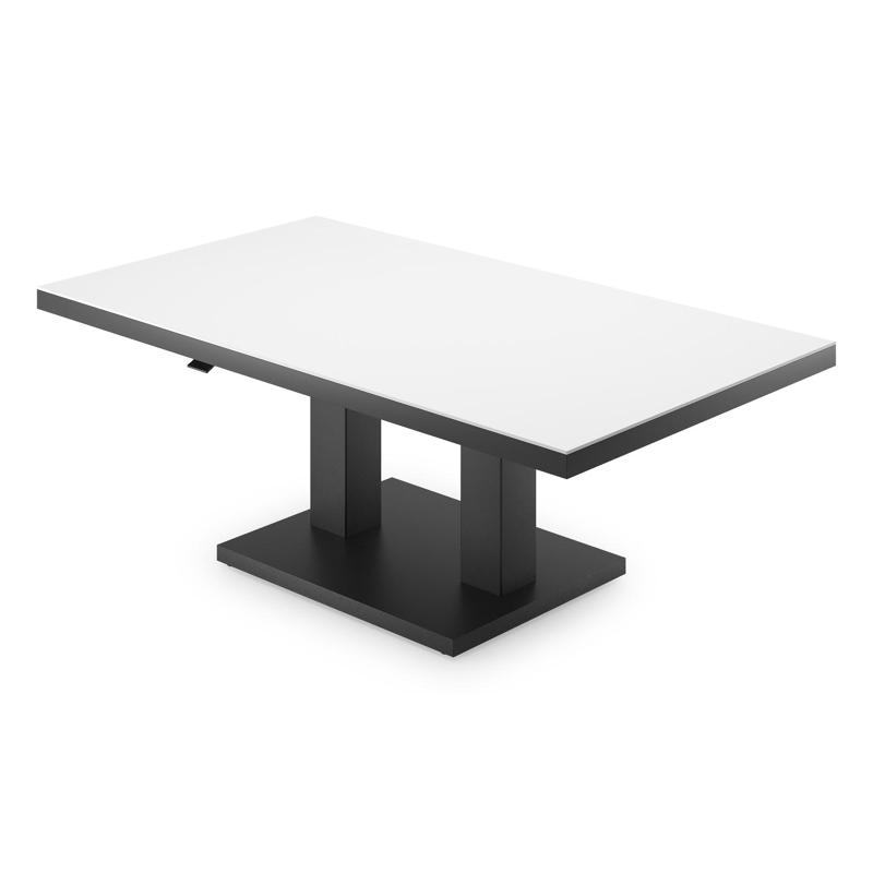Cirello pop-up loungetafel rechthoekig in zwart aluminium en volkeramiek Arctic White - L 140 x B 80 x H 71 cm