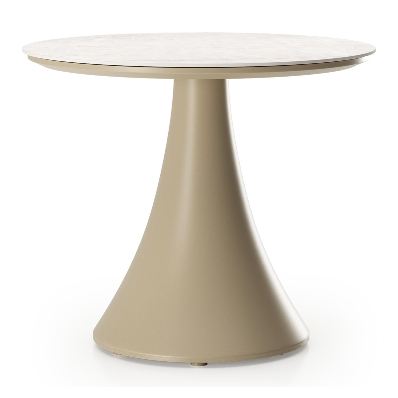 Fano low dining loungetafel rond in beige aluminium en volkeramiek Taj Mahal - Dia. 65 x H 55 cm