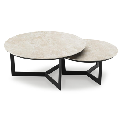 Ensemble de 2 tables de basses Lacrima ronde en aluminium noir et céramique pleine Rapolano - Diam. 85/65 x Haut. 35/30 cm