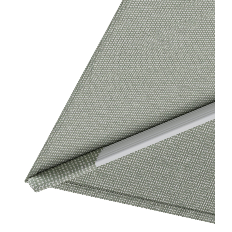 Rufina zweefparasol met tiltfunctie in wit aluminium en Slow Spirea All Weather Sunbrella® Luxe parasoldoek - L1 400 x L2 300 cm met parasolvoet Minore 150 kg met wielen