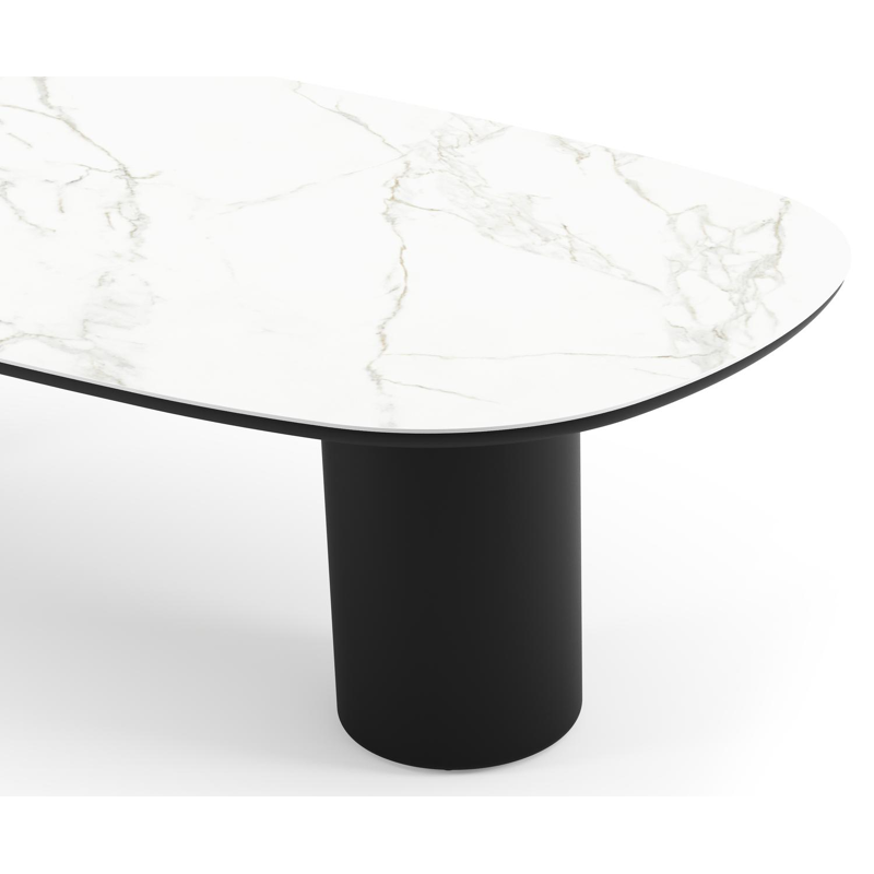 Table de jardin Amico bombo en aluminium noir et céramique pleine Calacatta - Lg. 270 x Lrg. 125 x Haut. 74 cm
