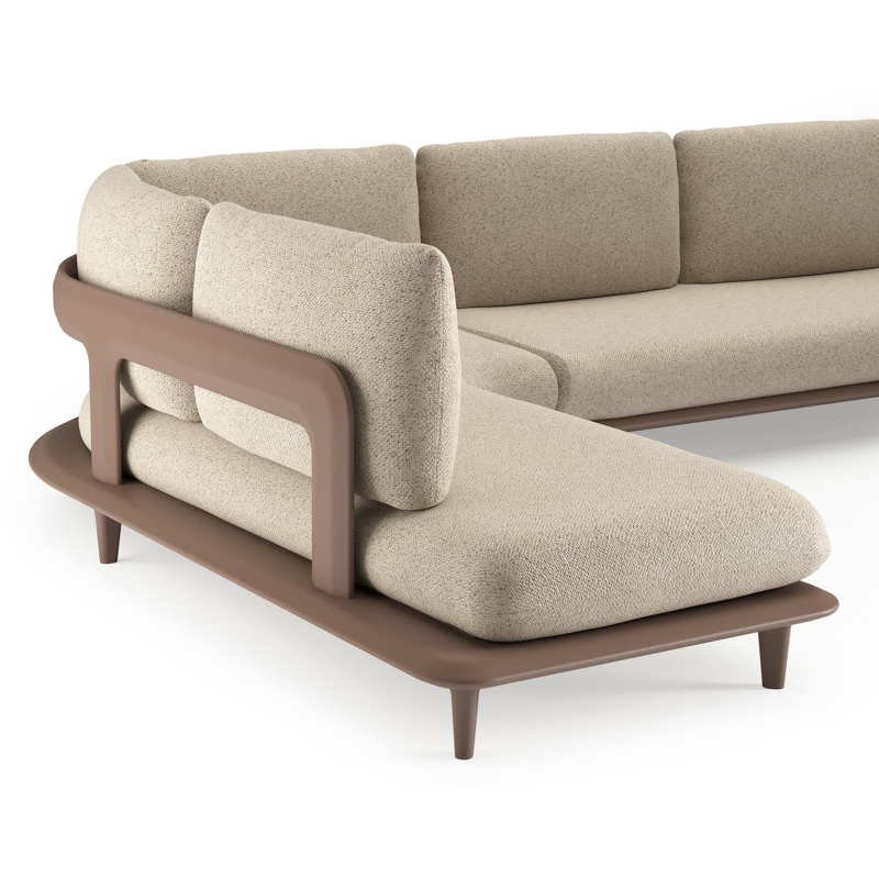 Salon de jardin d'angle Bomero en aluminium taupe et coussins en all weather cosytica bora desert