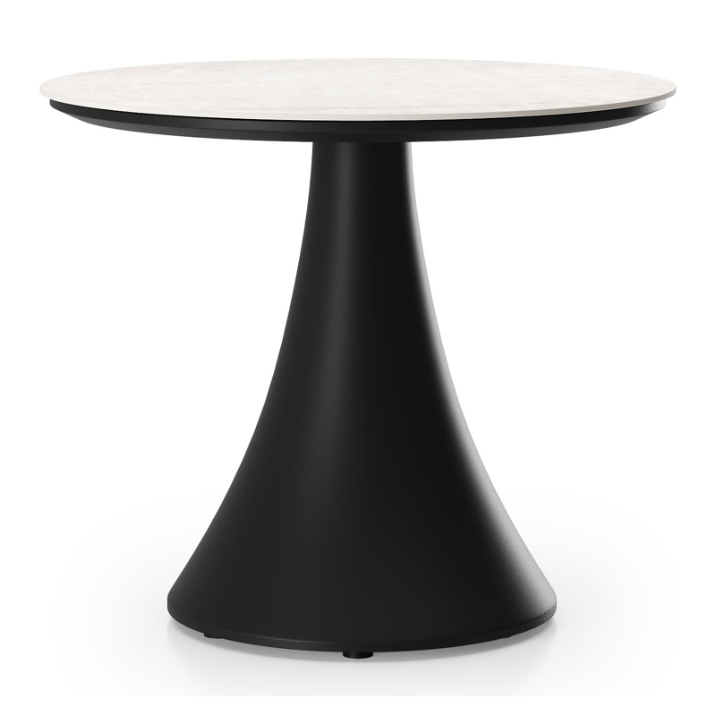Fano low dining loungetafel rond in zwart aluminium en volkeramiek Taj Mahal - Dia. 65 x H 55 cm