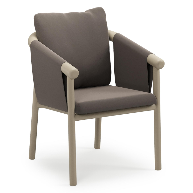 Amico stapelbare tuinstoel in beige aluminium met stoelkussen in All Weather Sunbrella® Luxe Natte Nature Grey