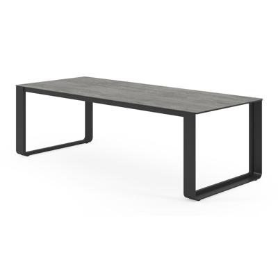 Table de jardin Atessa en aluminium noir et céramique pleine aspen grey - Lg 240 x Larg, 100 x H 75 cm