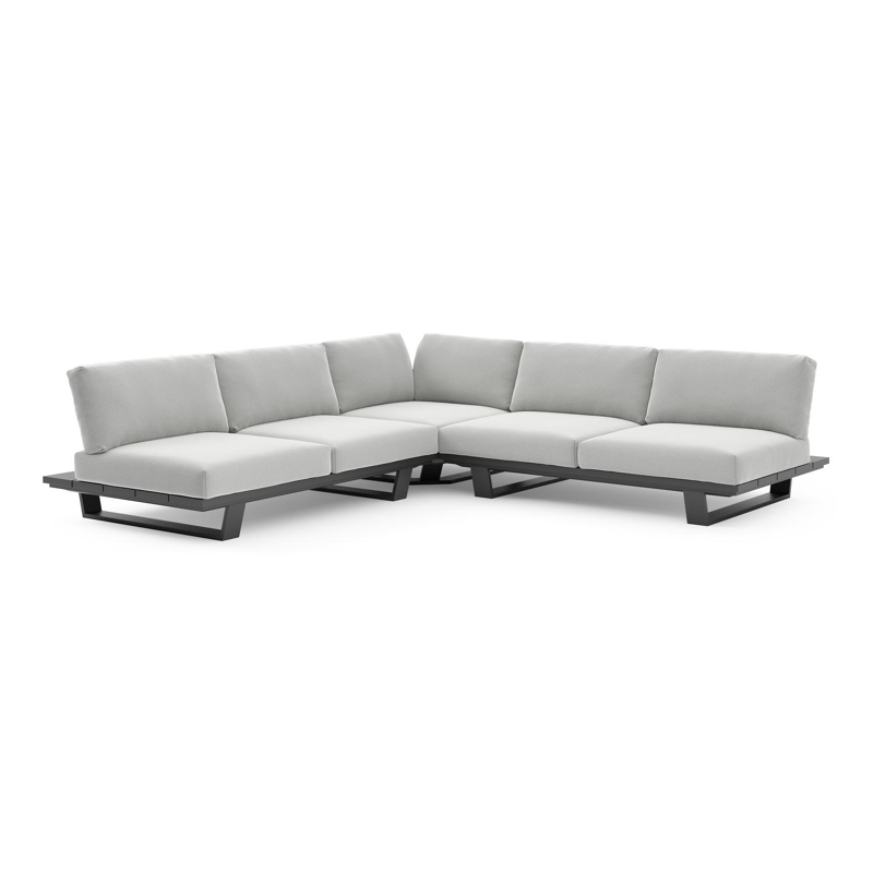 Pagino loungehoek in zwart aluminium met natte grey chine all weather sunbrella® luxe kussen