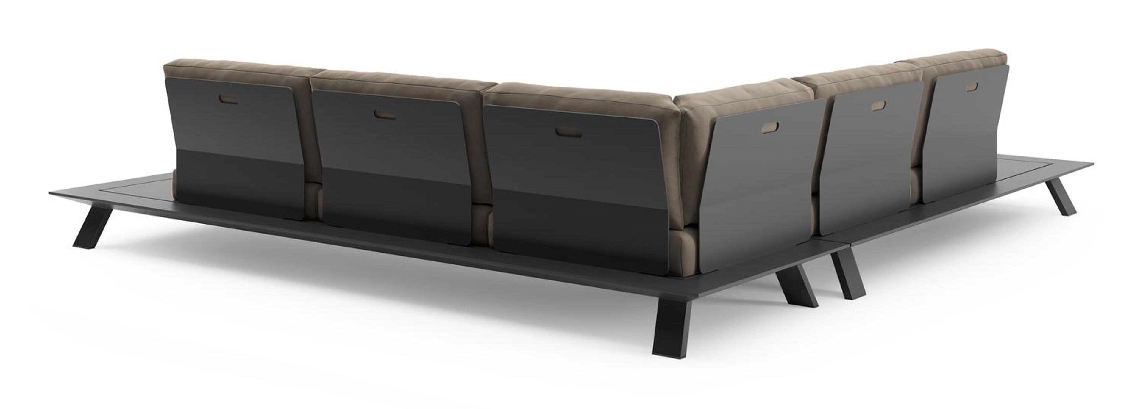 Salon de jardin d'angle Cesano en aluminium noir et coussin en all weather Sunbrella® luxe natte heather grey