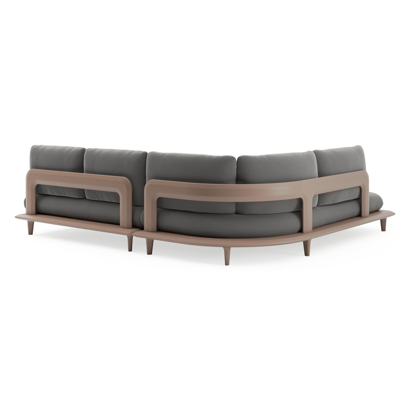 Bomero loungehoek in taupe aluminium met natte charcoal chine all weather sunbrella® luxe kussen