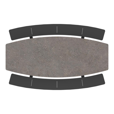 Forno picknicktafel bootvorm in zwart aluminium en volkeramiek wulong tafelblad - L 280 x B 192 x 72 cm