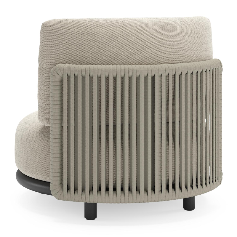 Lomano loungestoel in zwart aluminium en beige verticaal geweven luxe vlakke rope met Lopi Marble all weather sunbrella® luxe