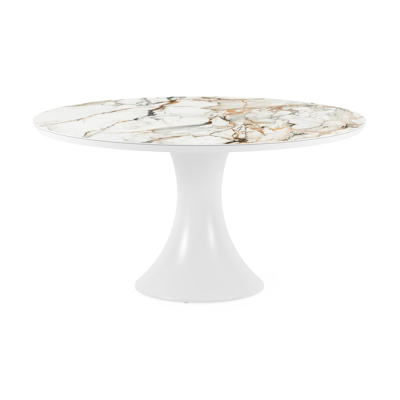 Table de jardin Fano en aluminium blanc et céramique pleine calacatta luxe - Dia. 148 x H 75 cm
