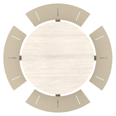 Rondino picknicktafel rond in beige aluminium en volkeramiek Travertino Bianco - Dia. 236 x H 71.5 cm