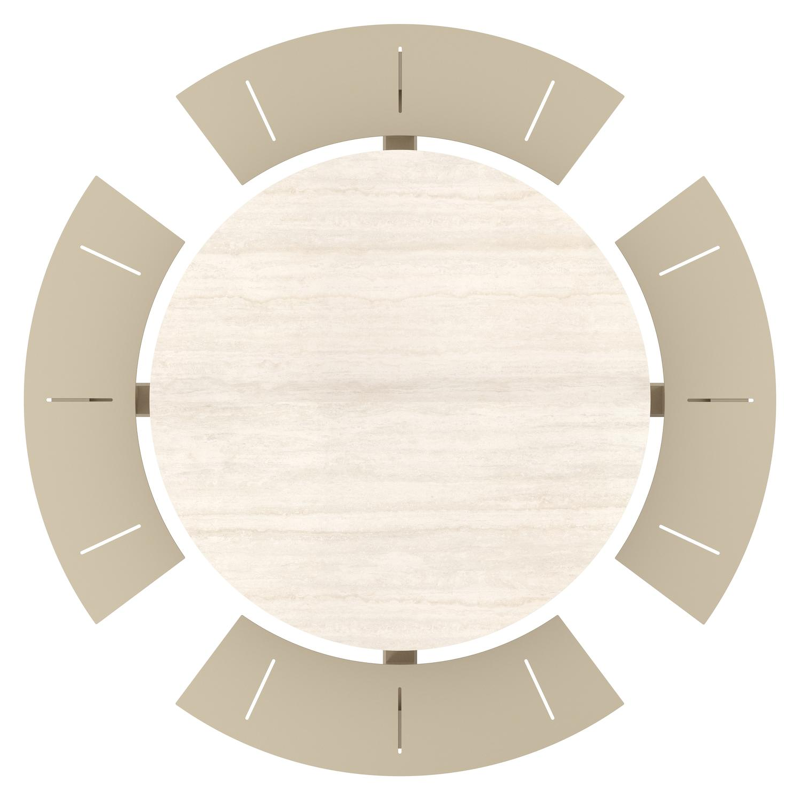Rondino picknicktafel rond in beige aluminium en volkeramiek Travertino Bianco - Dia. 236 x H 71.5 cm