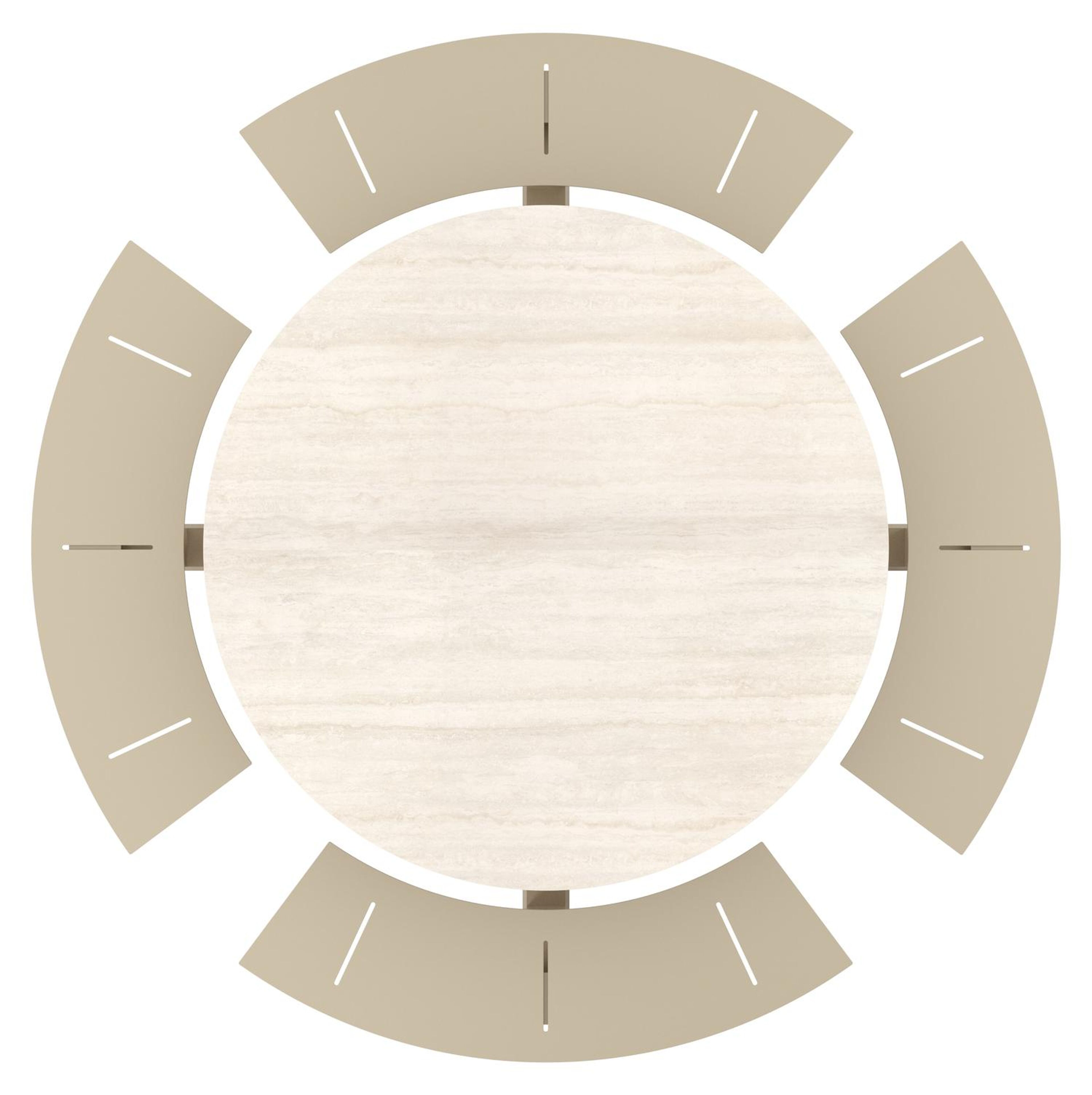 Table de pique-nique Rondino ronde en aluminium beige et céramique pleine Travertino Bianco - Diam. 148 x Haut. 71.5 cm